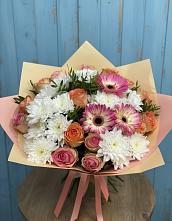 Букет цветов из:  Розы, Герберы и Хризантемы в Оредеж