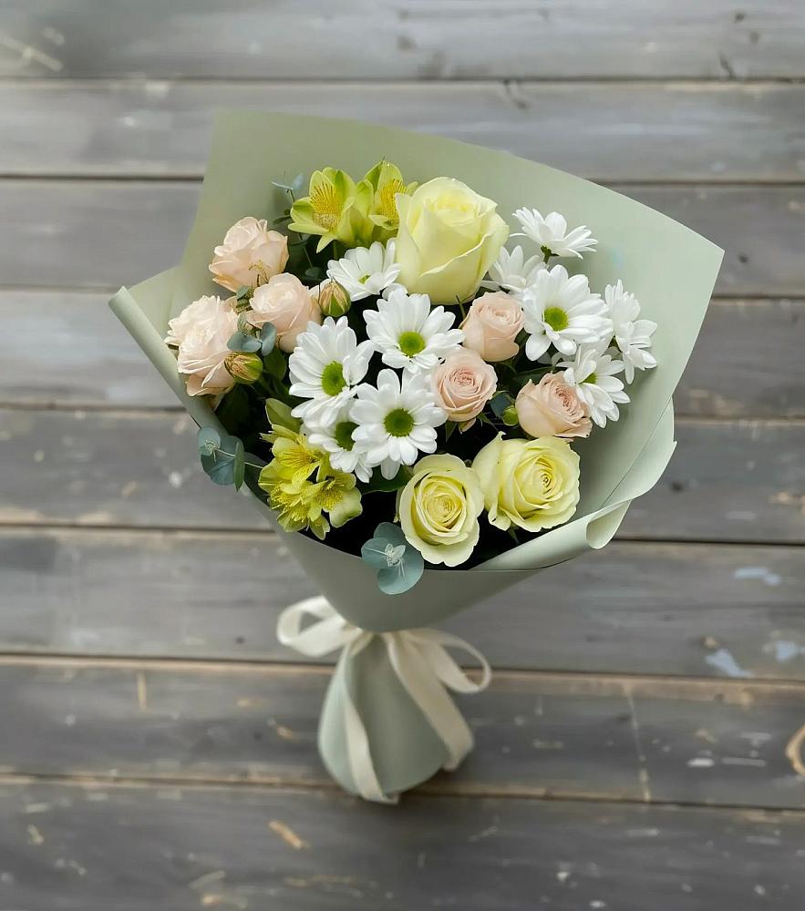Букет цветов из: Альстромерии, Розы и Хризантемы в Оредеж