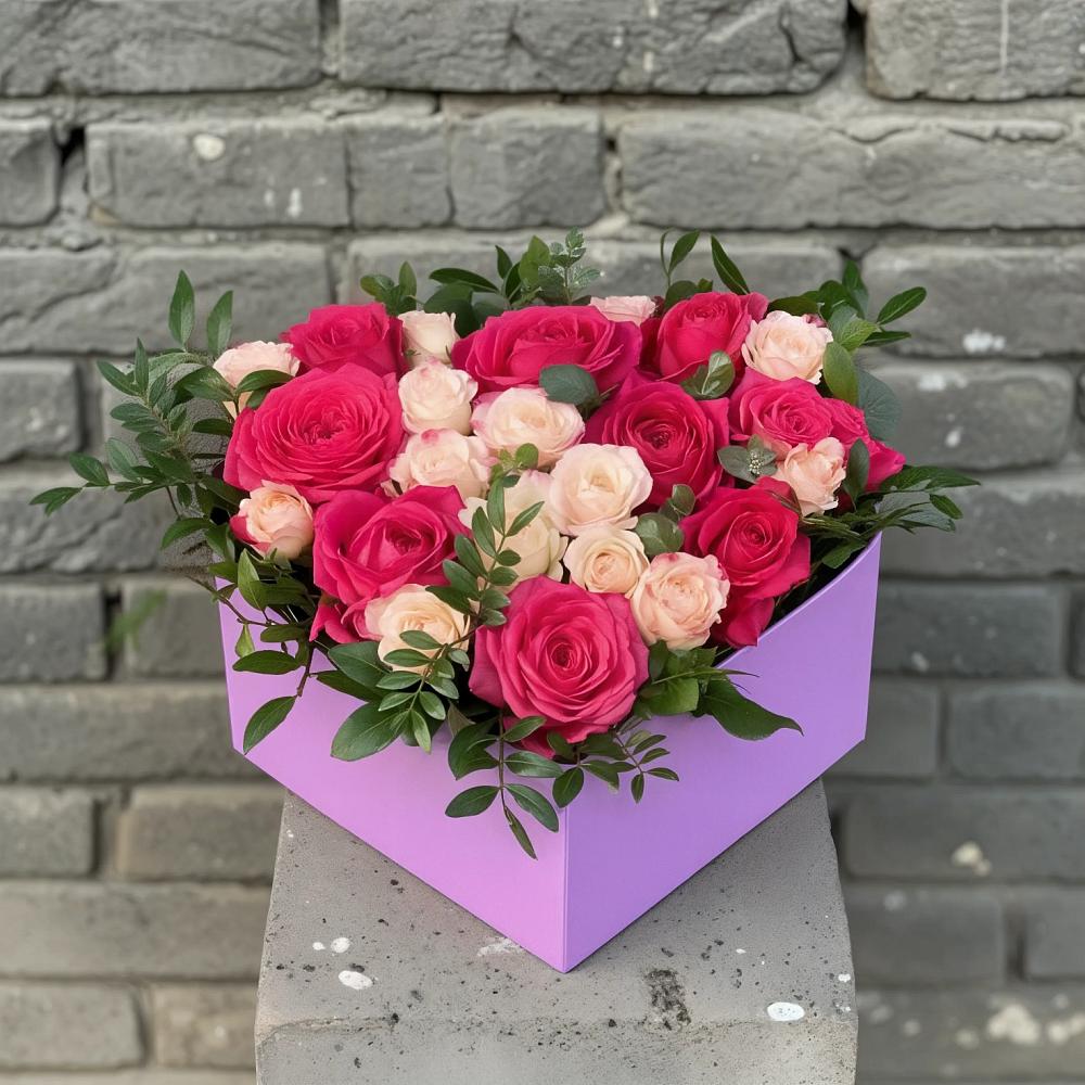 Цветочная композиция из Розы в коробке в Оредеж