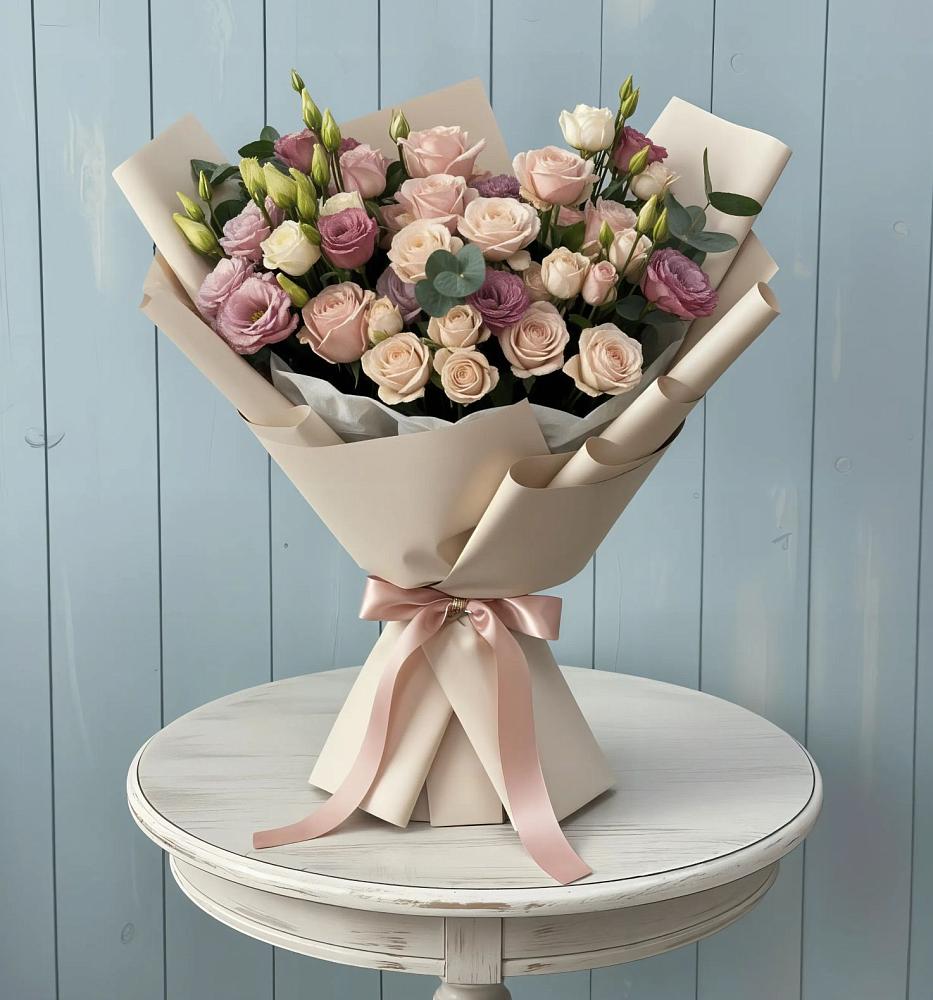 Букет цветов из: Розы и Лизиантусы в Оредеж