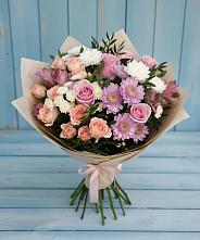 Букет цветов из:  Хризантемы, Розы и Альстромерии в Оредеж