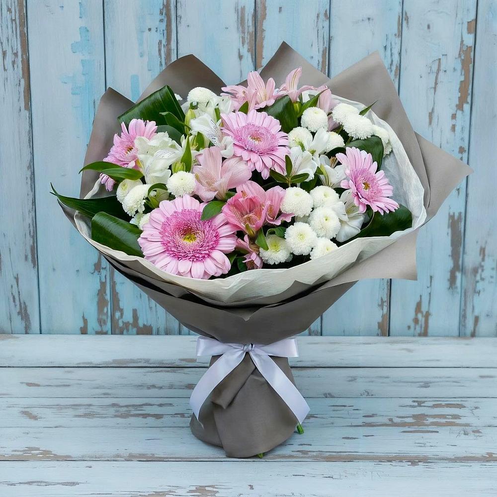 Букет цветов из: Герберы, Альстромерии и Хризантемы в Оредеж