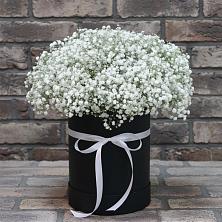 Цветочная композиция из Гипсофила в шляпной коробке в Оредеж